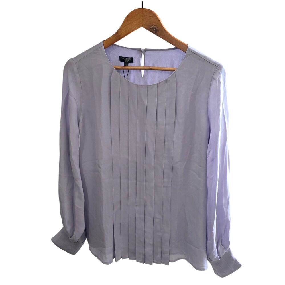 Talbots Pleated Front Blouse Lilac Size 14P NWT